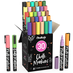 White Chalk Markers with Fine and Jumbo Nibs - Variety Pack of 5