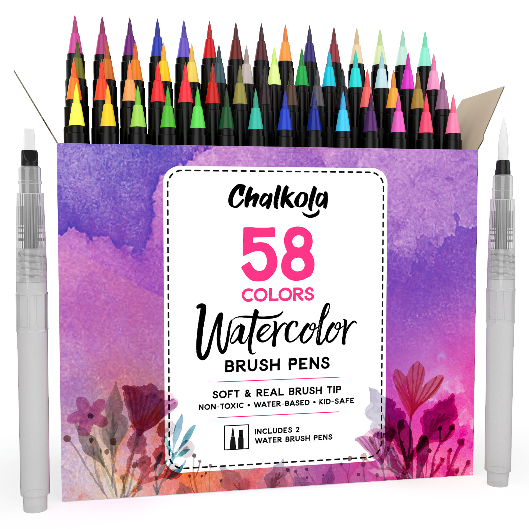personeel stoom Verouderd Watercolor Brush Pens & 2 Blending Brush - Chalkola Art Supply