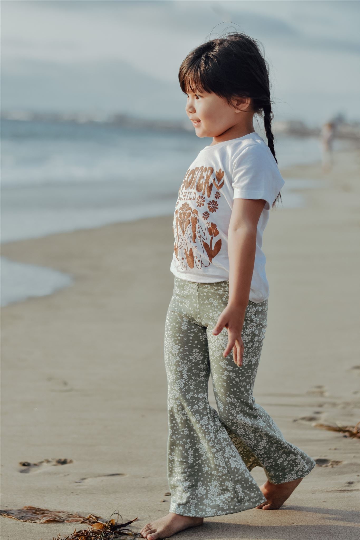 Sage Green Floral Knit Bell Bottoms