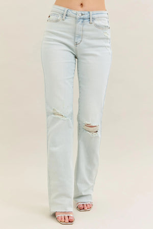 Judy Blue Full Size Destroy & Fray Hem Bootcut Jeans Plus Size - Sun and Sand 