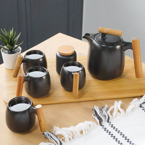 Théière en Céramique de 20 oz avec 4 Tasses, Théière en Porcelaine de Style Japonais