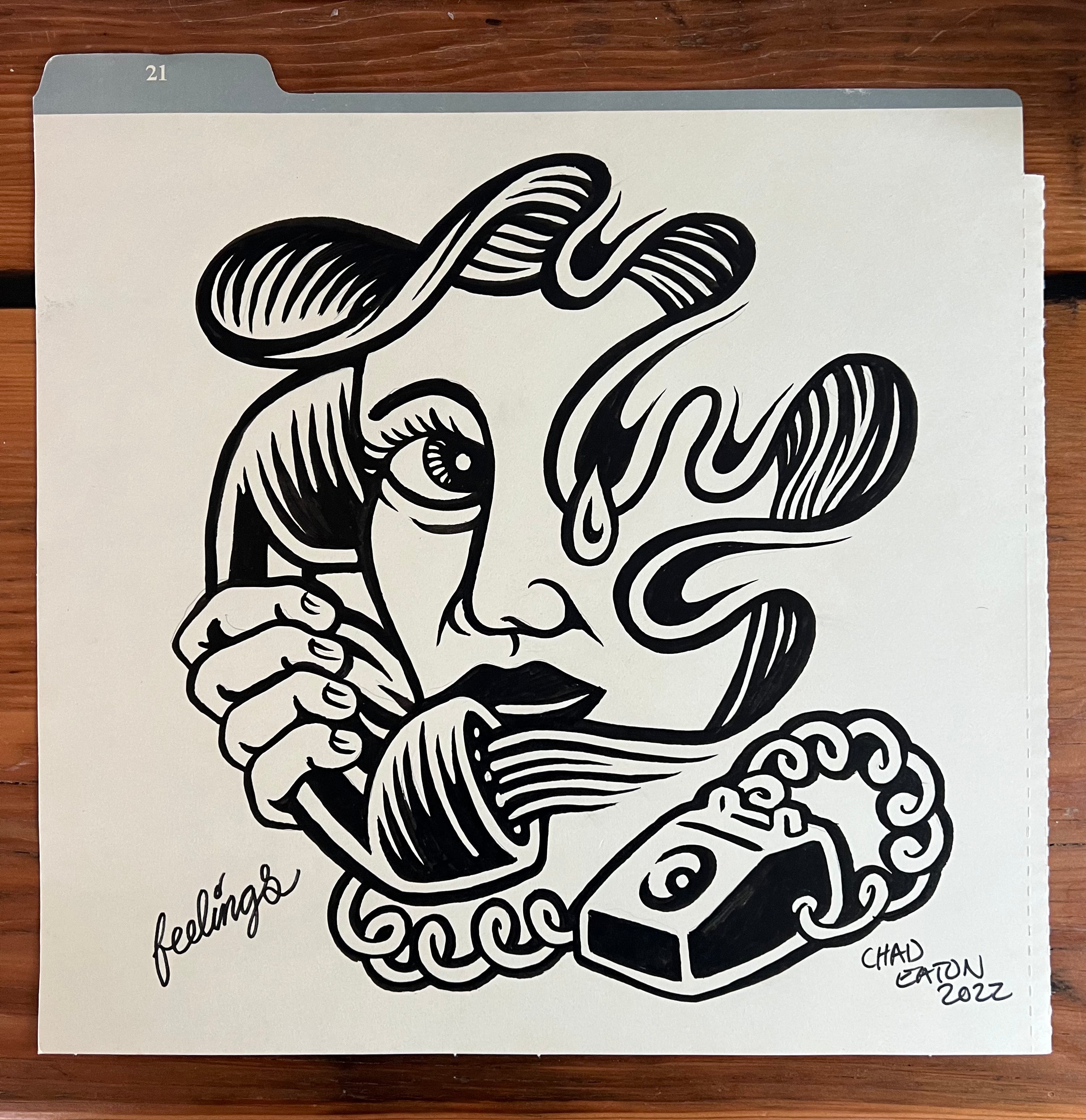 Untitled 5 feelings ink drawing on paper.