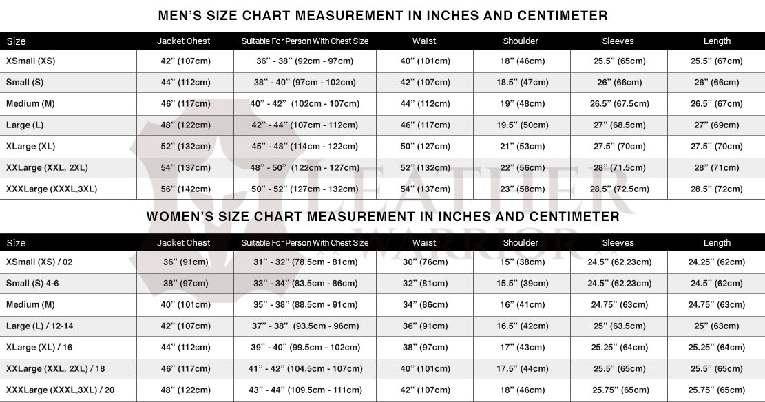 Size Chart – Leather Warrior