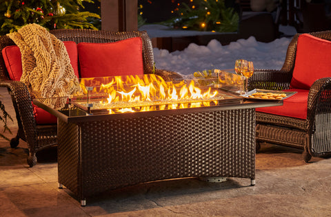 The Montego Gas Fire Pit Table offers a unique, versatile design to fit your patio style.