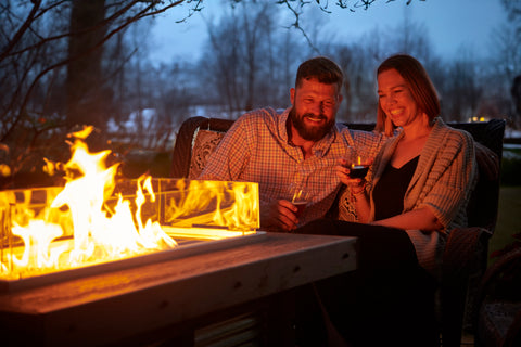 Glass wind guards not only add a layer of protection between the flame, wind, little hands, pets, and debris, but also look beautiful with the reflection of the dancing flame on your gas fire pit table.