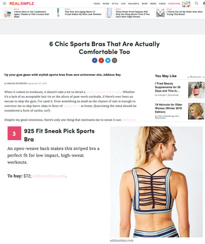 Screen shot of magazine article featuring woman wearing 925 fit sports bra with decorative cut outs in the back.