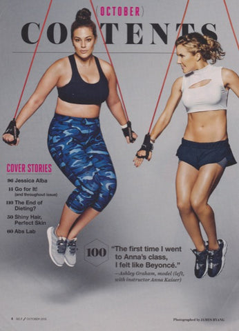Magazine Cover featuring two women wearing 925 Fit Sports Bras, yoga bottoms and shorts.