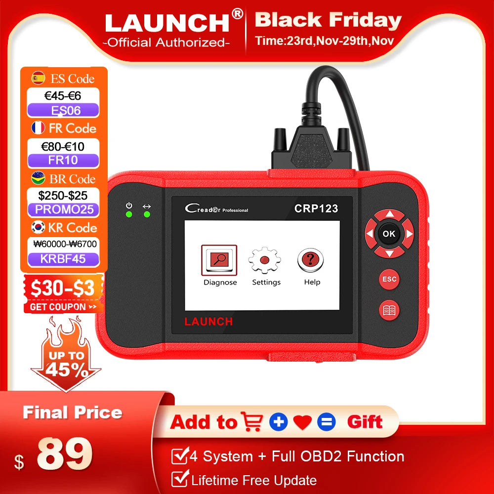 LAUNCH X431 CRP123 OBD2 Scanner Engine ABS SRS Transmission Car Diagnostic Tool automotive Scan Tools Code Reader Free Update