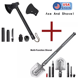 Foldable Camping Axe Shovel Multi-Tool Kit - creativeworksandmore