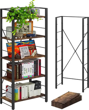 Bookshelf 5 Tier Industrial Bookcase - creativeworksandmore