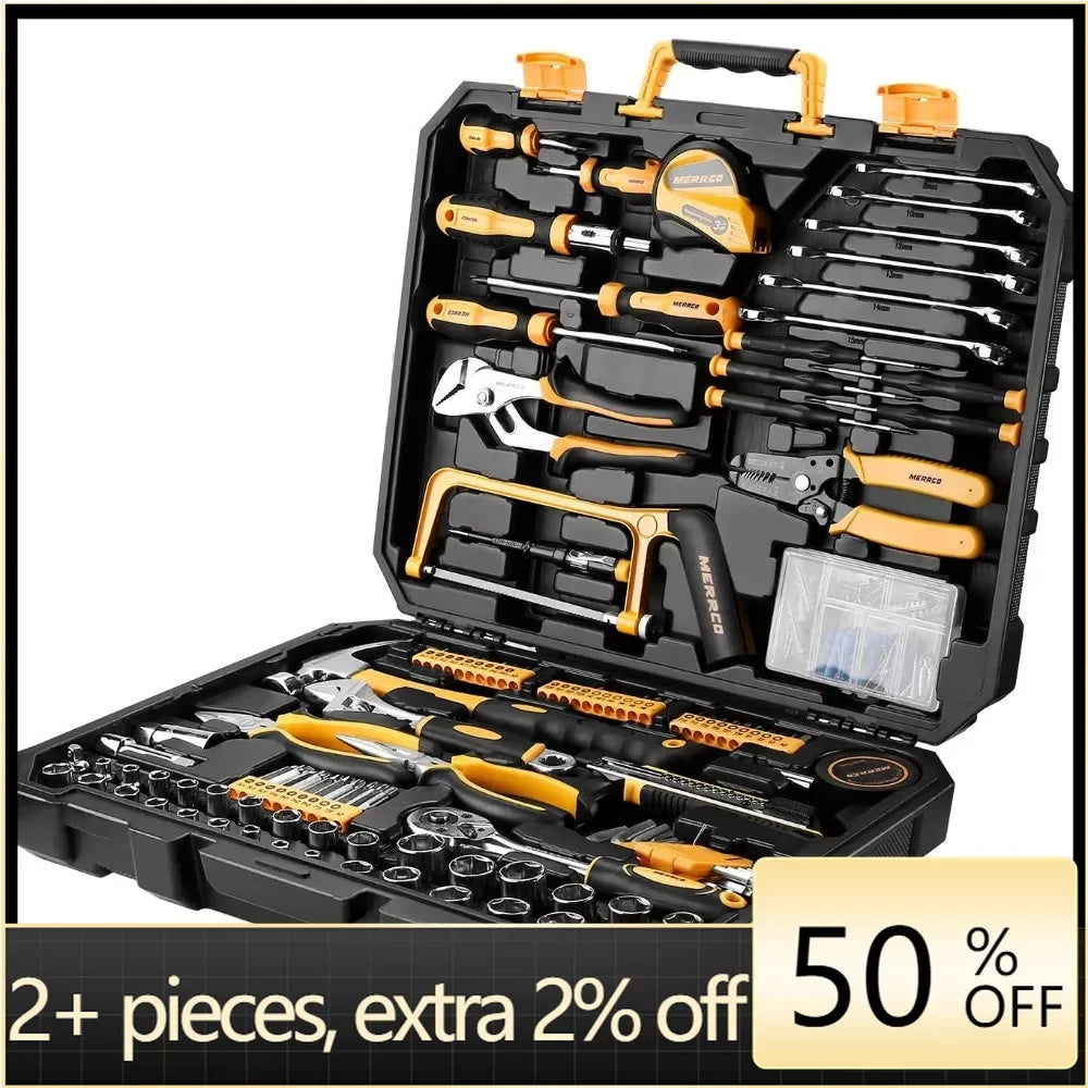 198 Piece Home Repair Tool Kit Toolbox for Mechanics