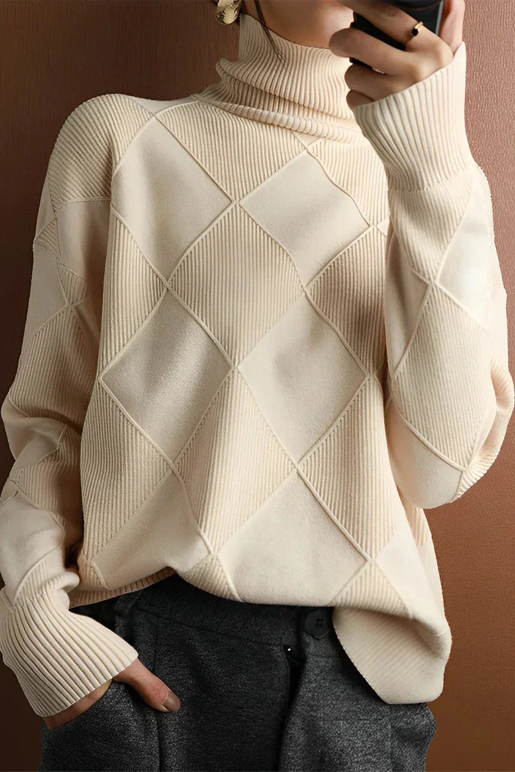 Pull à col roulé motif losanges