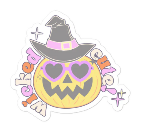 pumpkin sticker with the words wicked cute