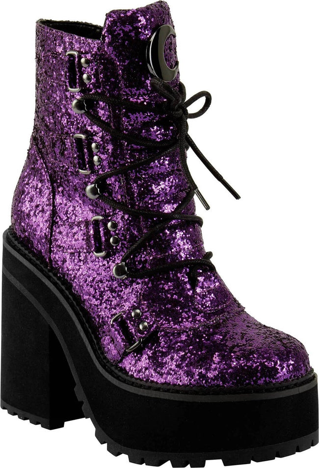 purple glitter boots