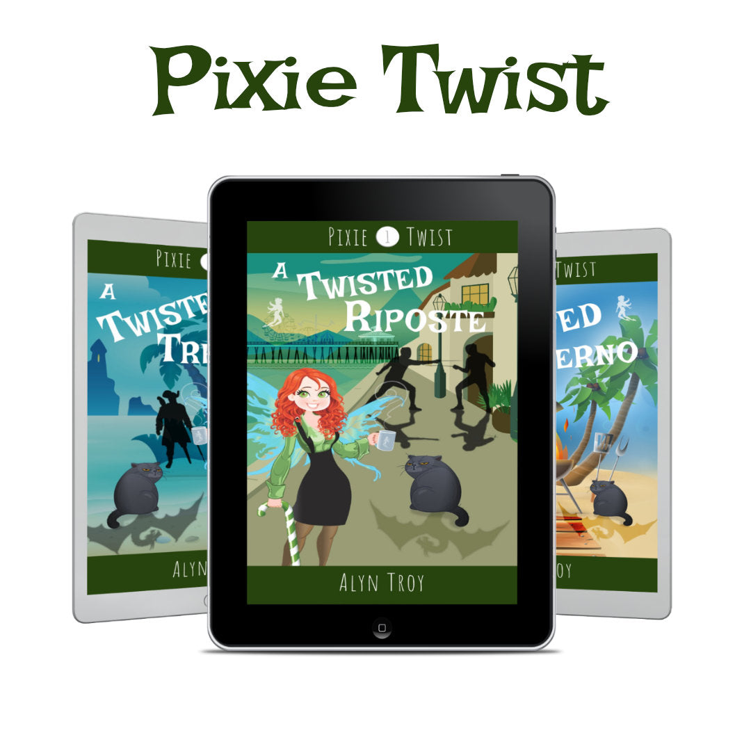 Pixie Twist ebook covers, cozy mystery in a California beach town