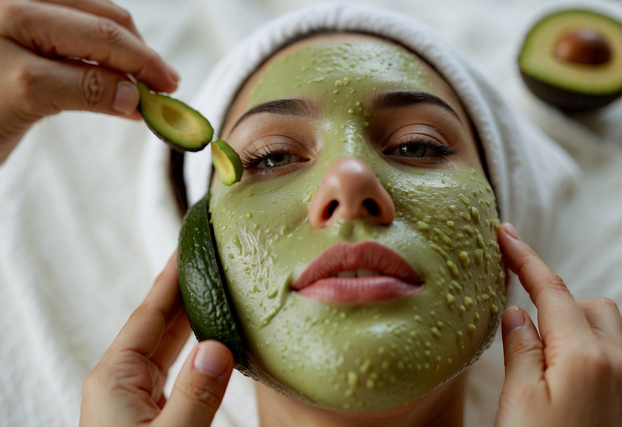 Applying avocado face mask