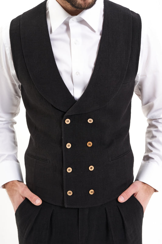 Black Dobrogea Hemp Waistcoat