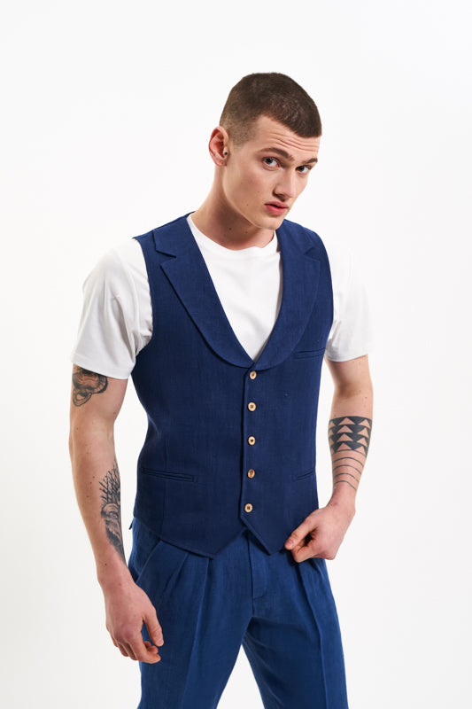 Navy Oltenia Hemp Waistcoat