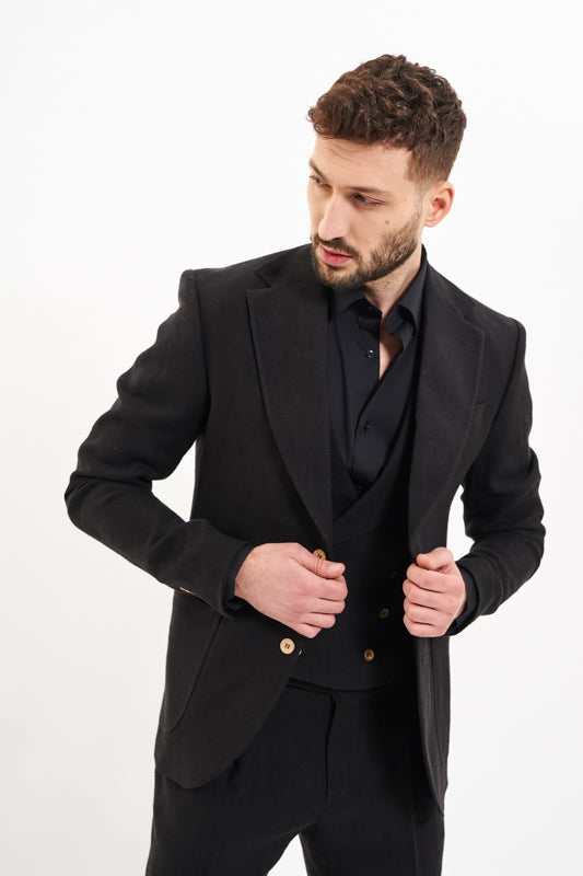 Black Roman Hemp Suit Jacket
