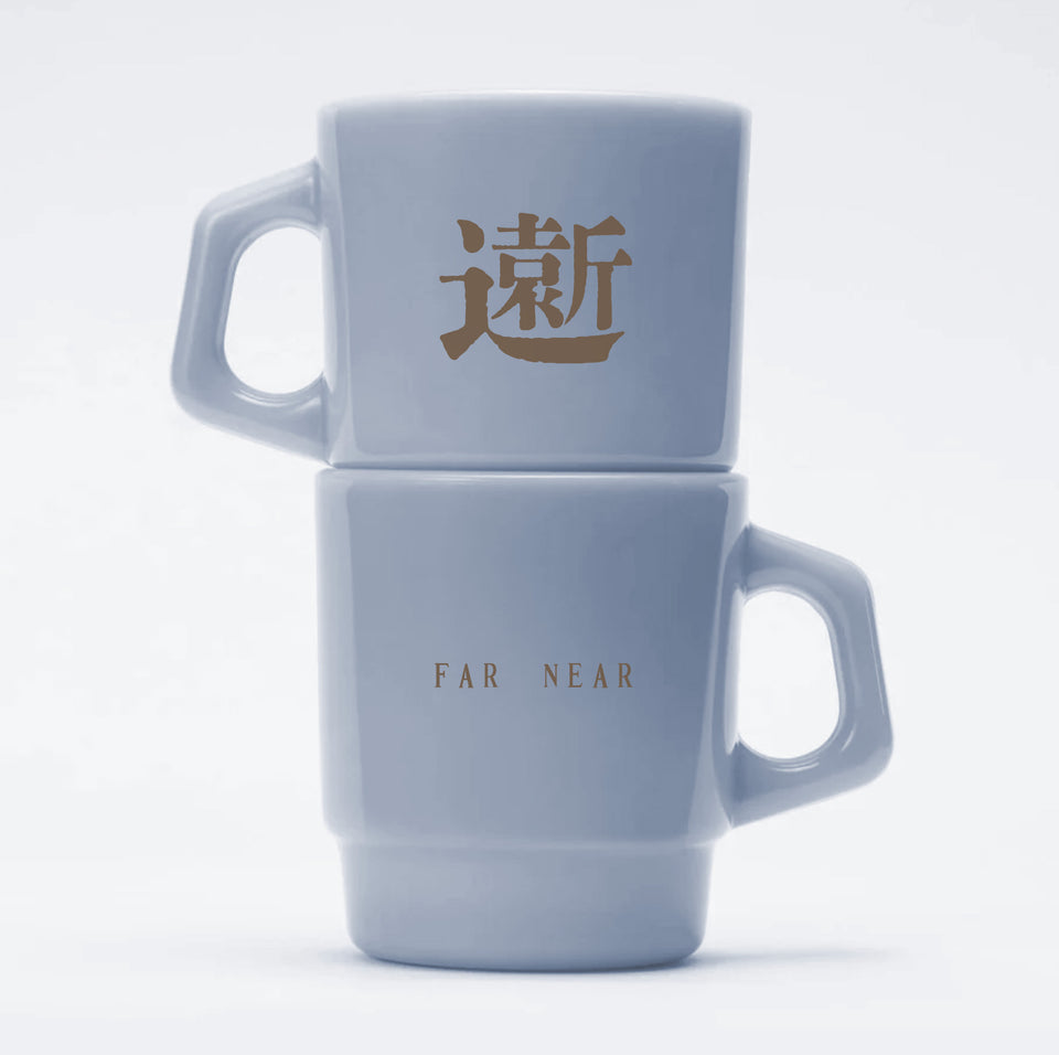 FAR-NEAR Milk Glass Mug - BlueMugStacked
