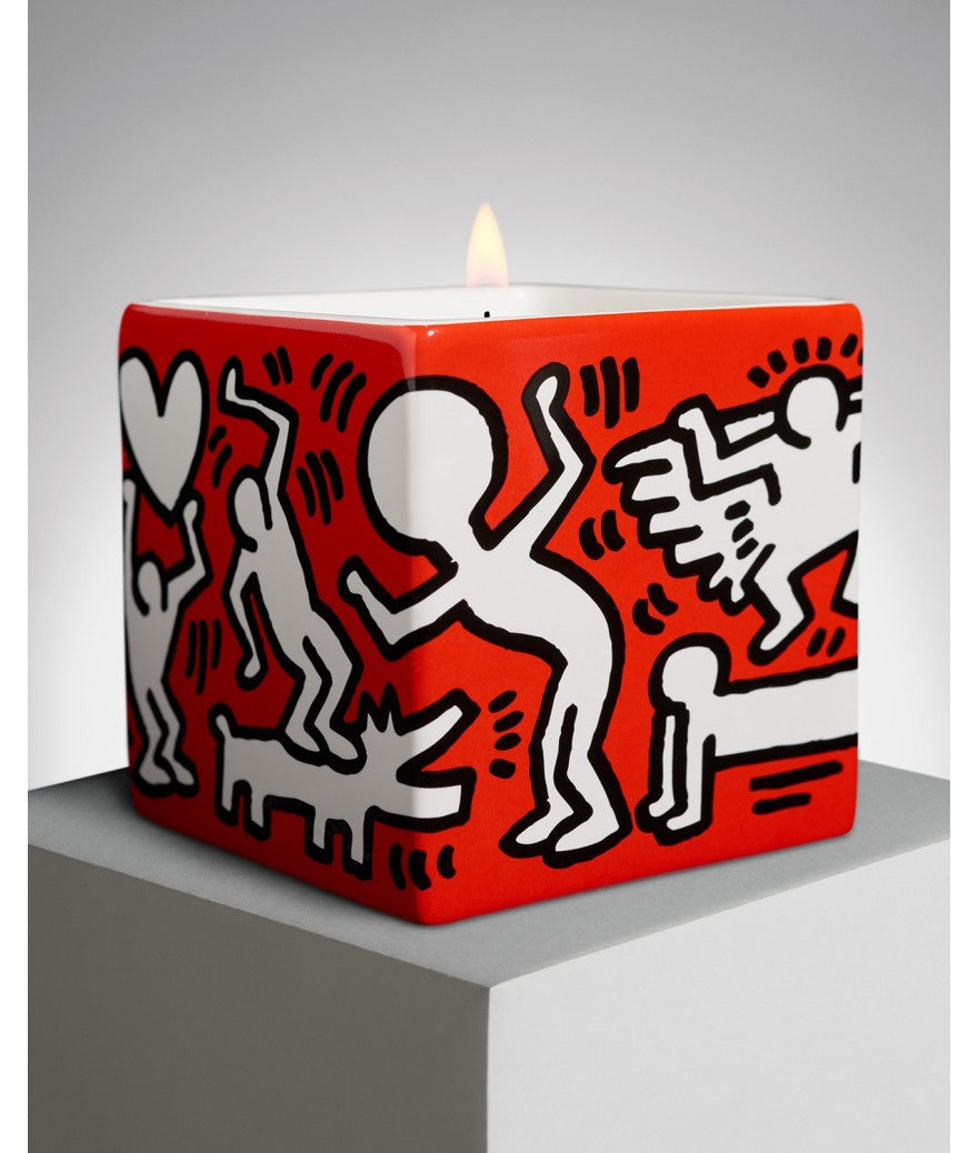 Keith Haring White on Red Perfumed Candle - keith-haring-bougie-parfumee-carree-white-on-red