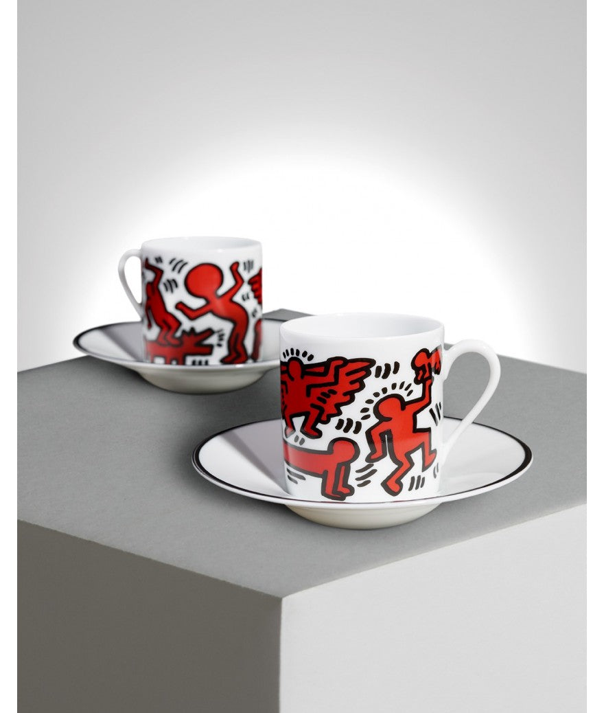 Keith Haring Red on White Limoges Porcelain Espresso Set - keith-haring-espresso-set-red-on-white