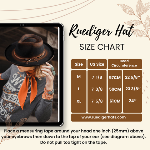ruediger hats size chart
