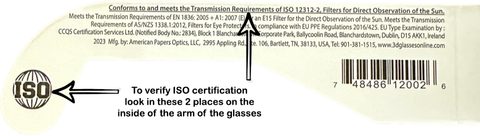 ISO cerification for solar eclipse glasses