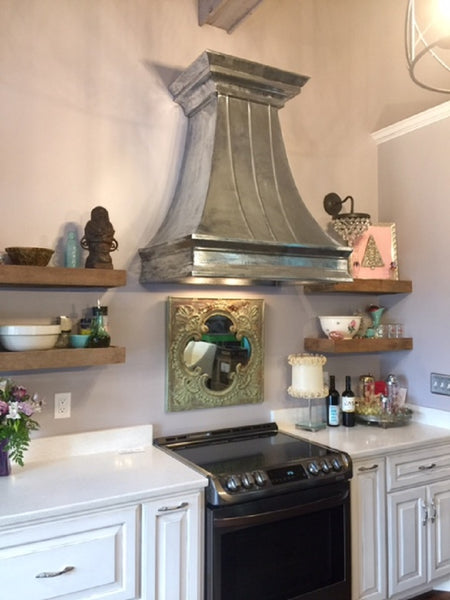 custom made zinc range hood for kitchen wall installation