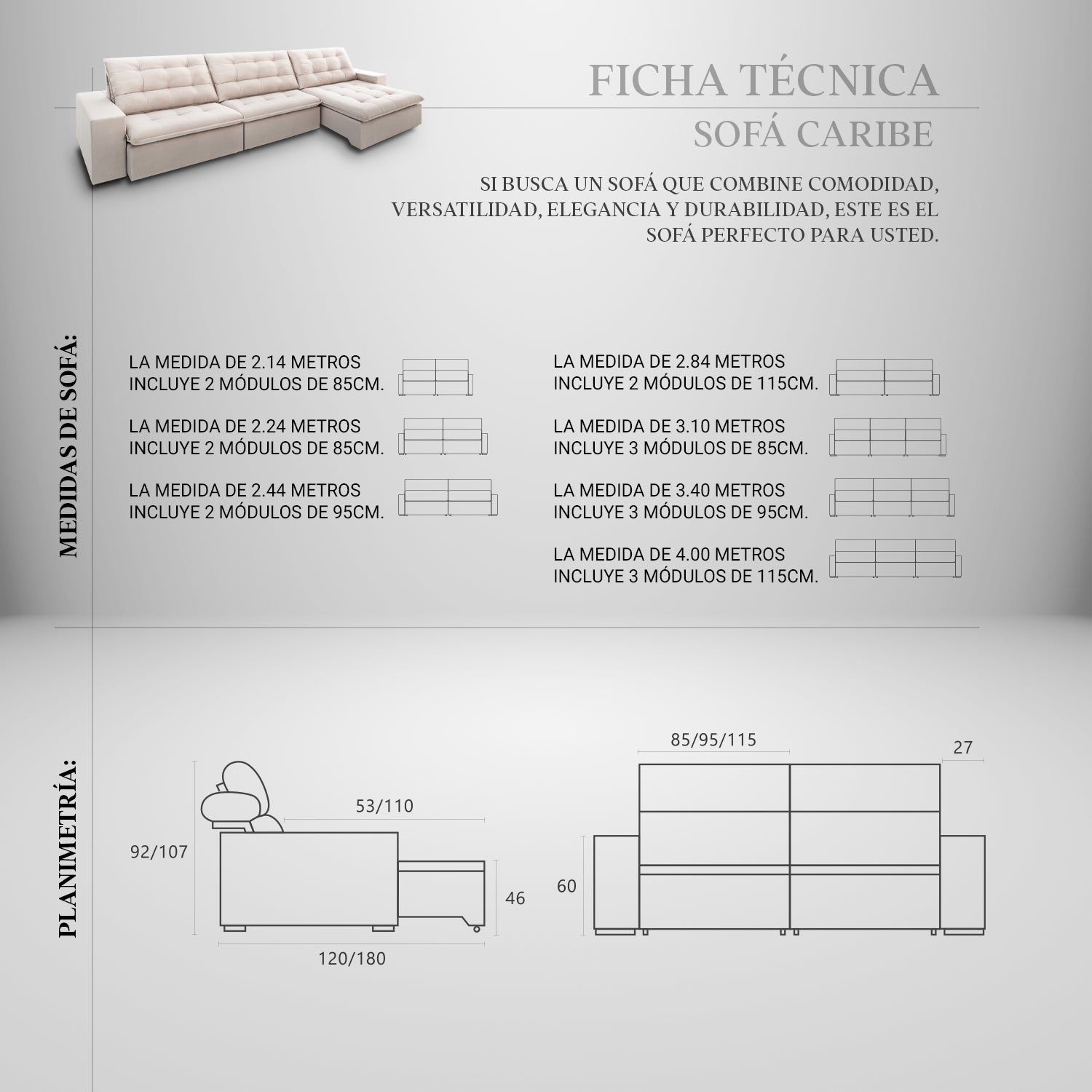 Sofá retráctil y reclinable Caribe