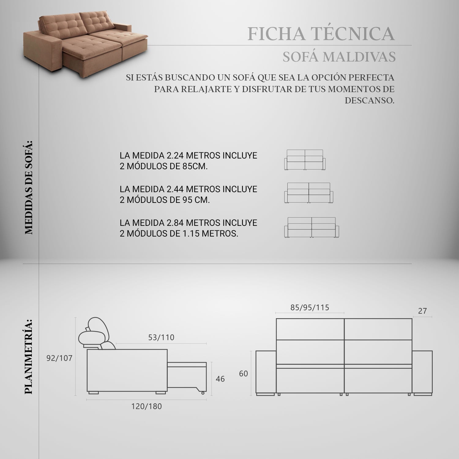 Sofá Retráctil y reclinable Maldivas