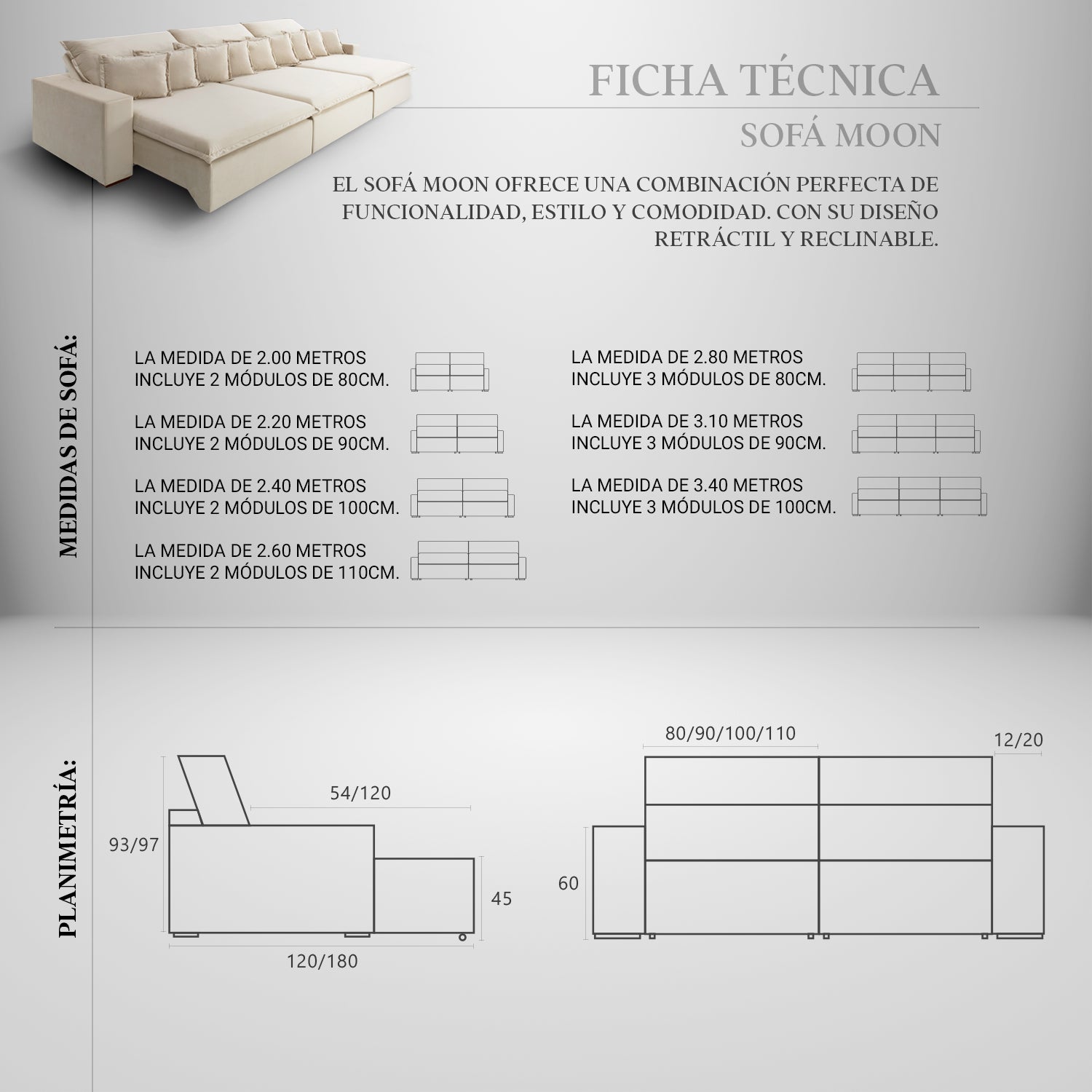Sofá Retráctil y reclinable Moon