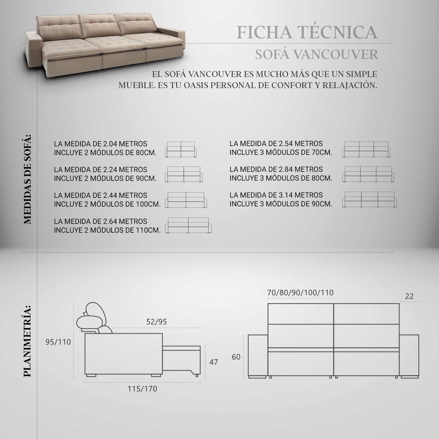 Sofá Retráctil y reclinable Vancouver