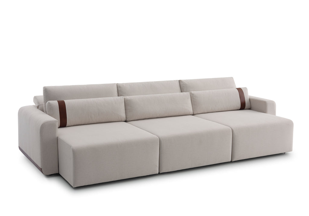 Sofa modular 3 cuerpos color beige con cuero Rizzonte - Re Decora