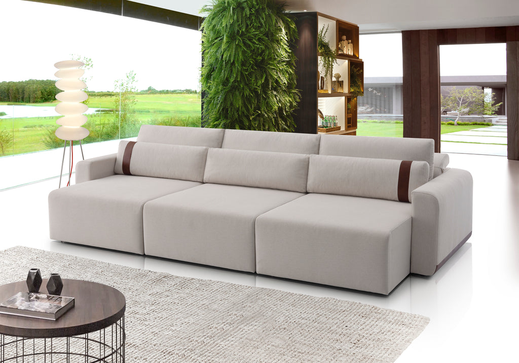 Sofa retractil y reclinable modular de 3 cuerpos color beige - Sofa Rizzonte - Re Decora