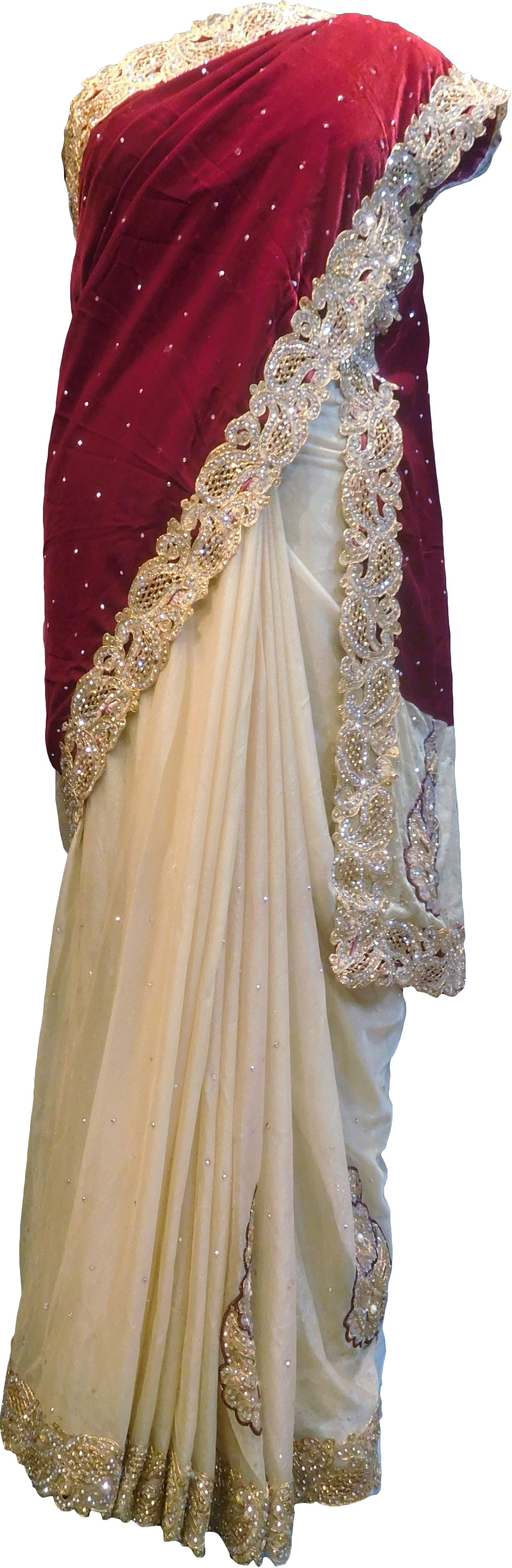 velvet saree with stone work