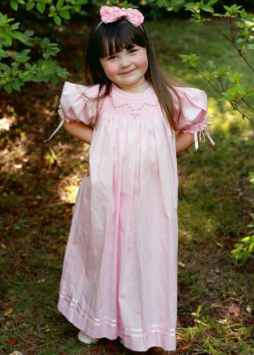 Baby Girls Smocked Pink Easter Bishop Dress with Ribbons