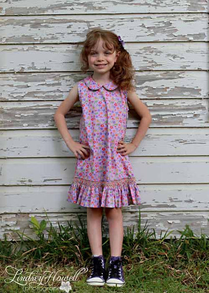 Lavender Floral Sleeveless Girls Jumper Dress