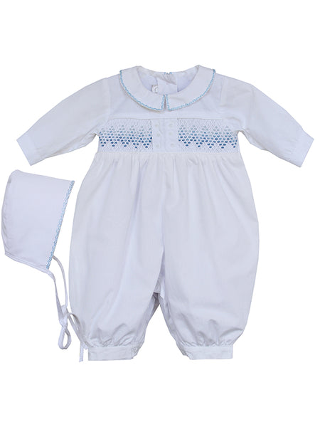 Baby Boys Christening Baptism Smocked Outfit and Bonnet