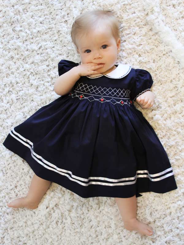 Hand Smocked Heirloom Navy Girls 