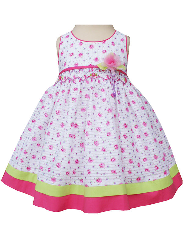 Baby Girls Hand Smocked Floral Pink Summer Dress