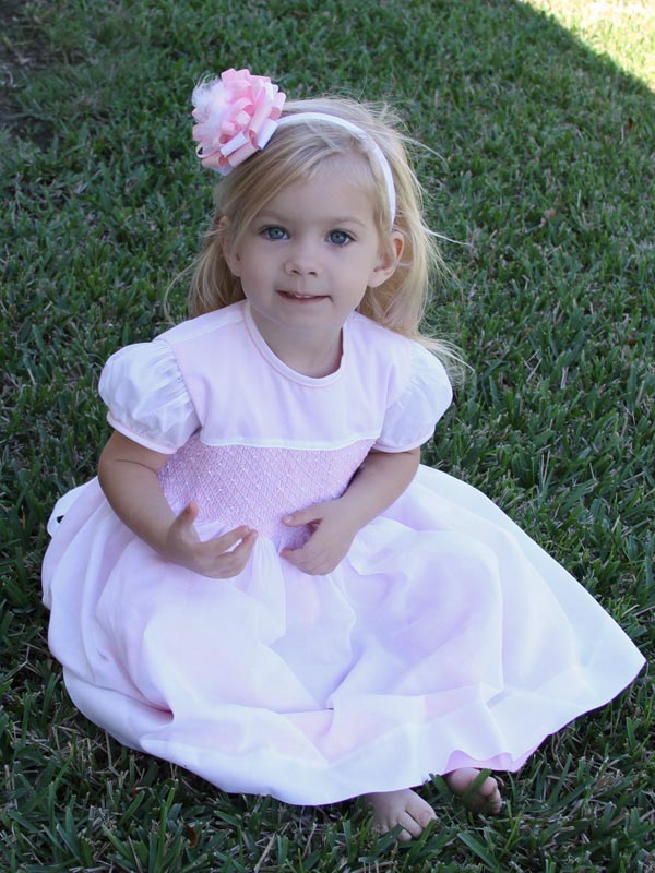 White and Pink Girls Hand Smocked Dress