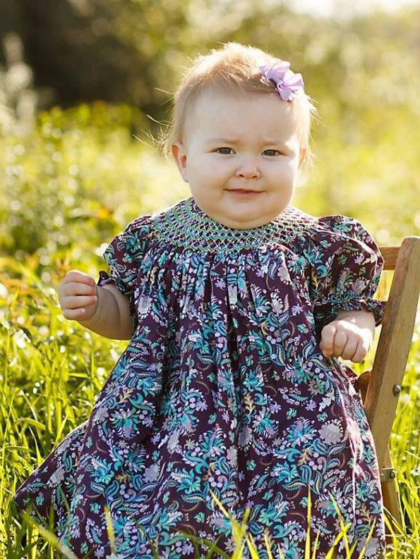 Hand Smocked Dresses for Baby Girls Purple and Mint Bishop