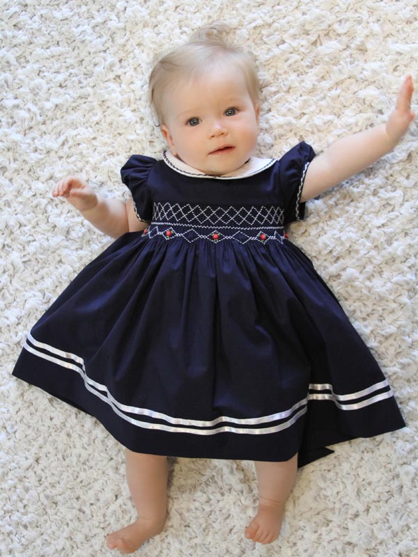 Hand Smocked Heirloom Navy Girls Special Occasion Dress