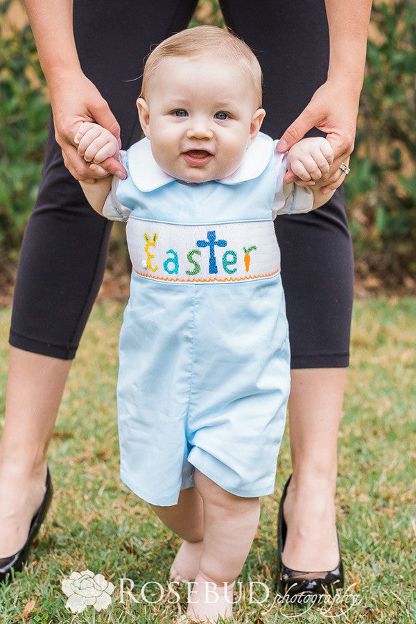 smocked baby boy romper