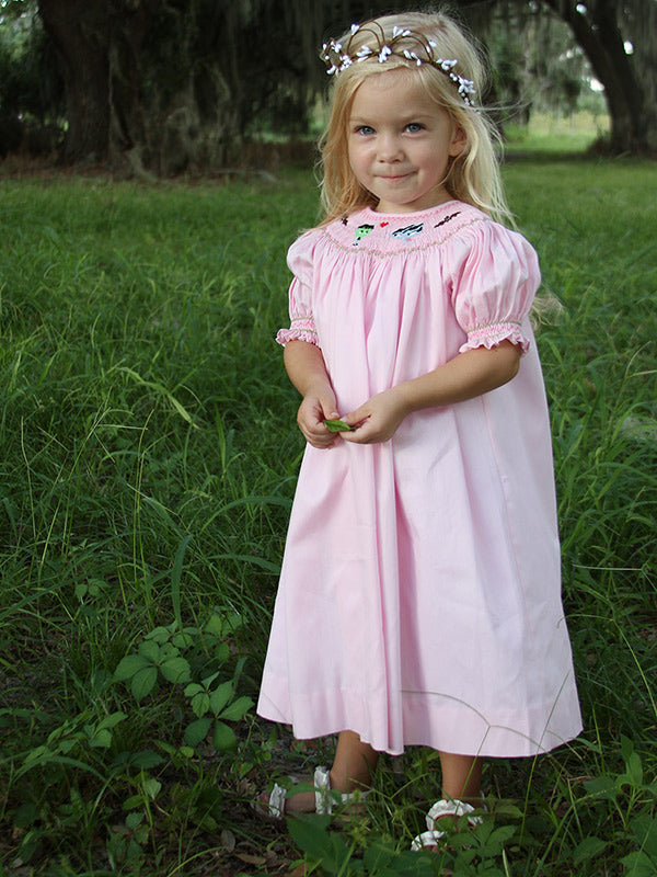 Herman Lily Monster Halloween Smocked Girls Pink Bishop Dress