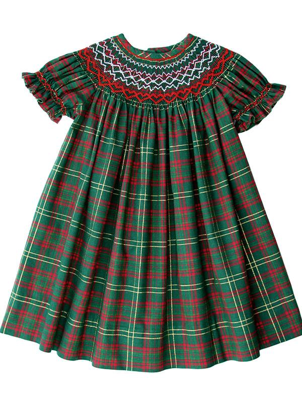 Holiday Christmas Smocked Girls Bishop Tartan Dress