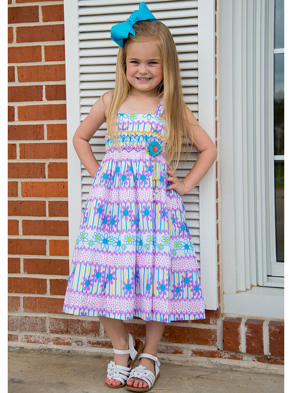 Lavender Daisy Girls Summer Sun-Dress Hand Smocked and Embroidered