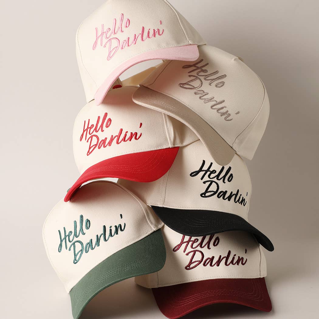Hello Darlin' Text Embroidery Two-Tone Canvas Cap