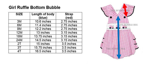 Girls Ruffle Bubble Size Chart